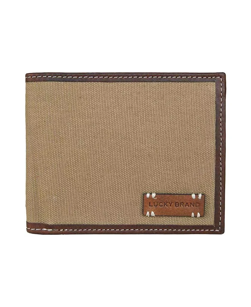 Lucky Brand Men's Canvas with Leather Trim Bifold Wallet 1