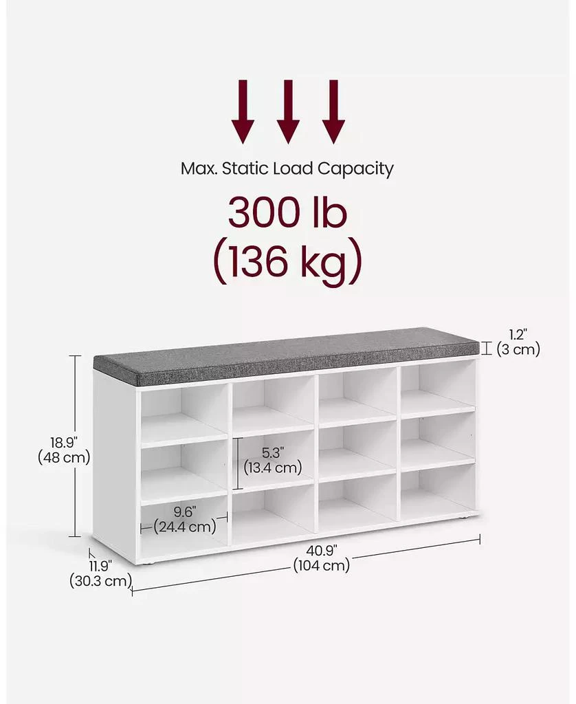 SONGMICS HOME Cushioned Shoe Bench with 12 Compartments,  Cloud White 
Dove Gray 6