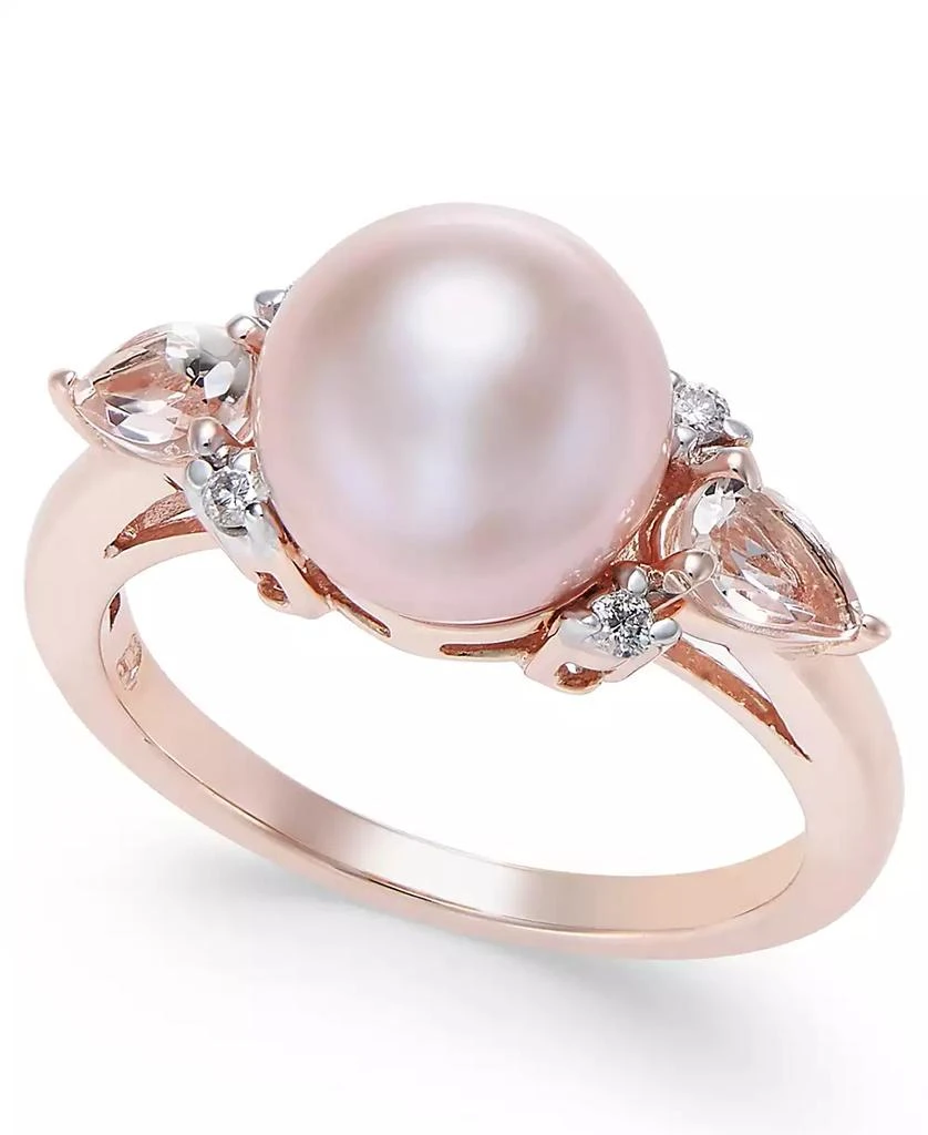 Macy
s Pink Cultured Freshwater Pearl (9mm), Morganite (3/8 ct. t.w.) and Diamond Accent Ring in 14k Rose Gold