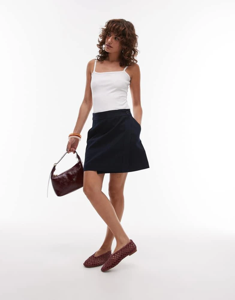 ARKET ARKET pure cotton twill wrap mini skirt in navy blue 2