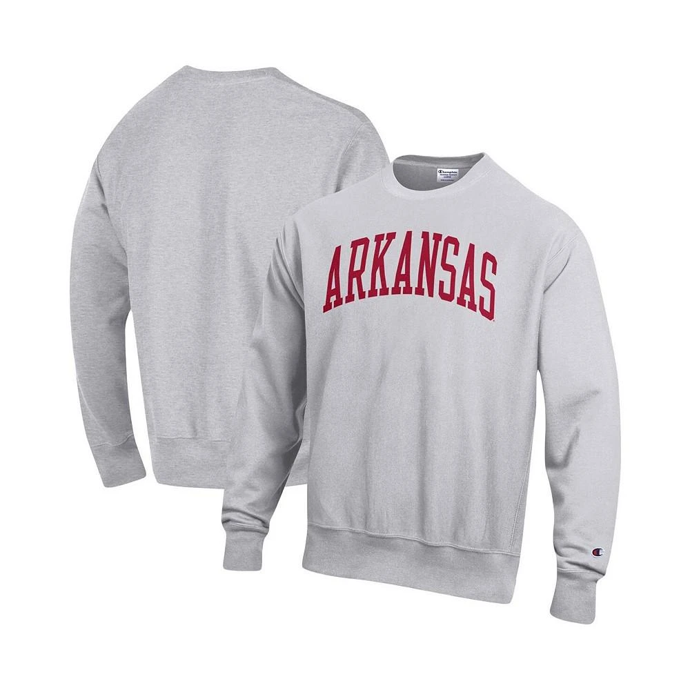 Champion Men's Heathered Gray Arkansas Razorbacks Arch Reverse Weave Pullover Sweatshirt 1