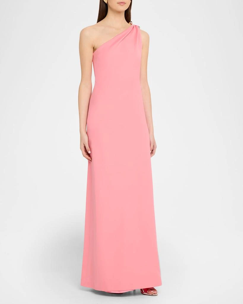 Monique Lhuillier Plumeria One-Shoulder Draped Wool Gown 4