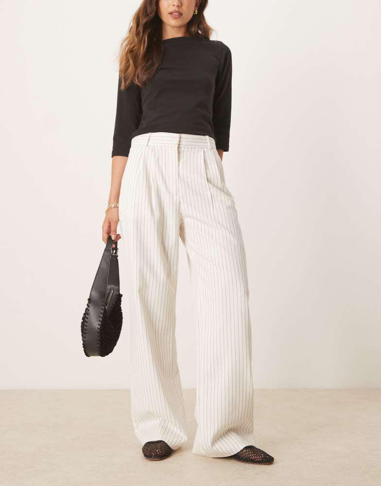 Abercrombie & Fitch Abercrombie & Fitch ultra high rise tailored trousers in cream pinstripe