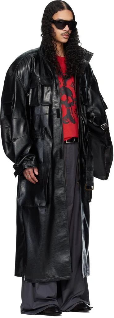 LU
U DAN Black Ram Cargo Faux-Leather Trench Coat 2