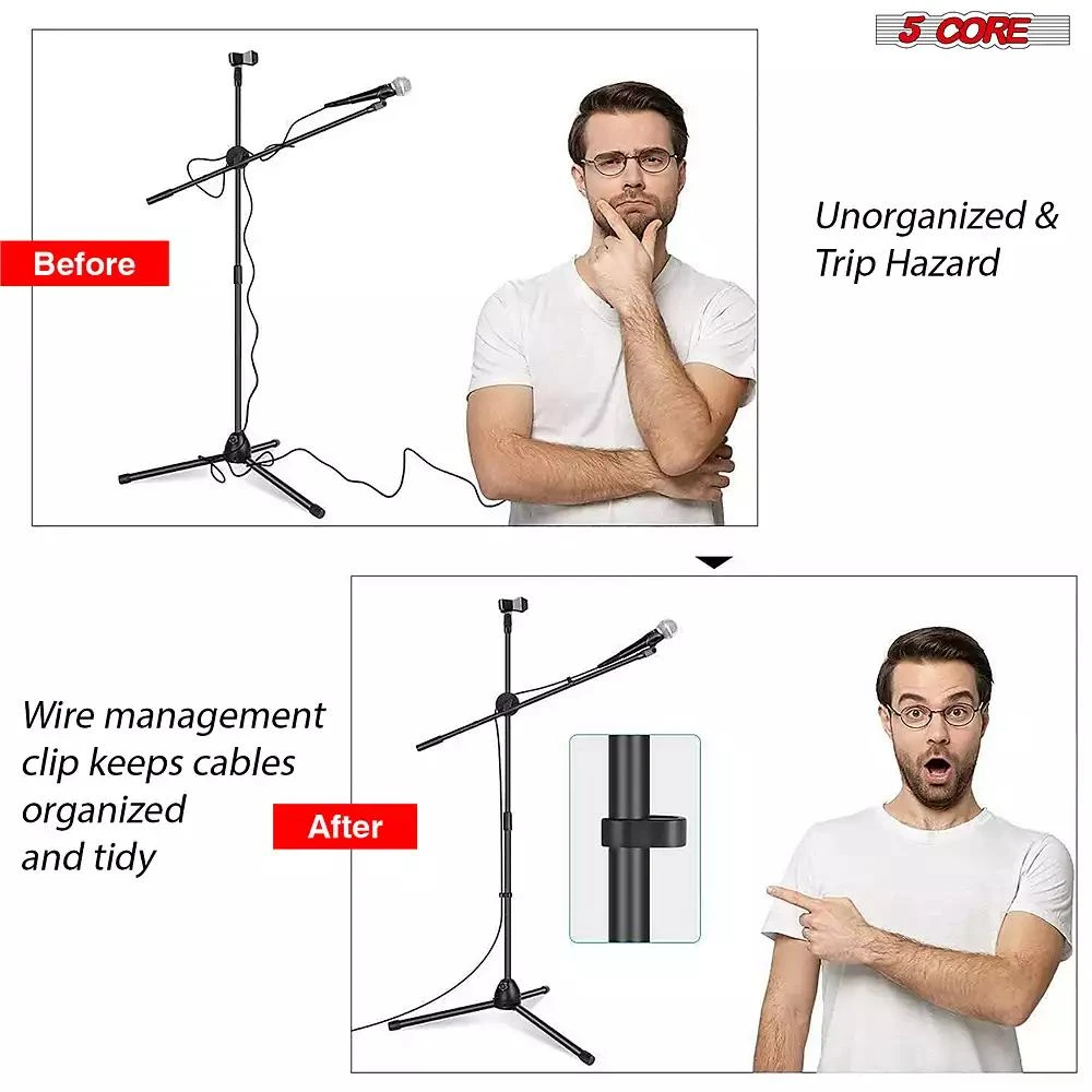 5 Core Mic Stand Floor Height Adjustable Tripod Microphone Stands w Extending Telescoping Boom Arm - MS DBL 10