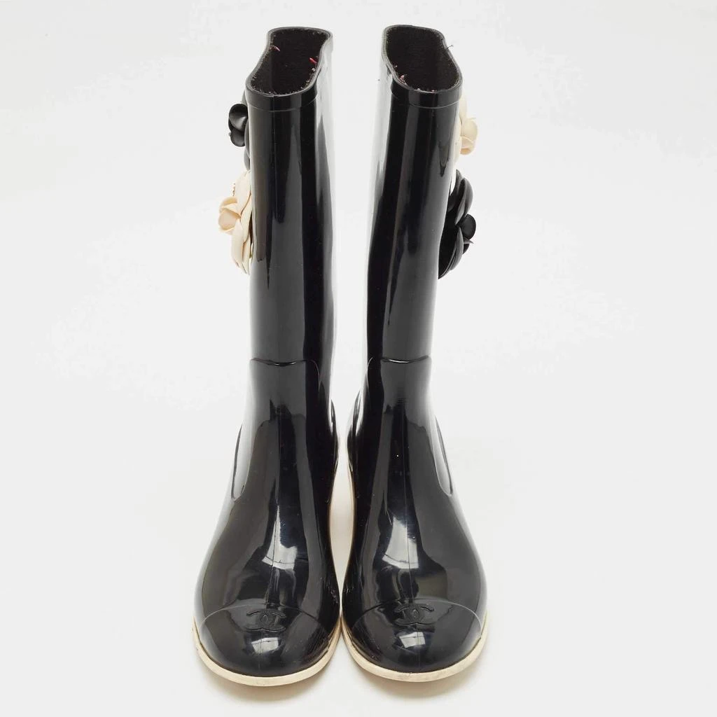 Chanel Chanel Black Rubber Camellia Embellished CC Rain Boots Size 39 3