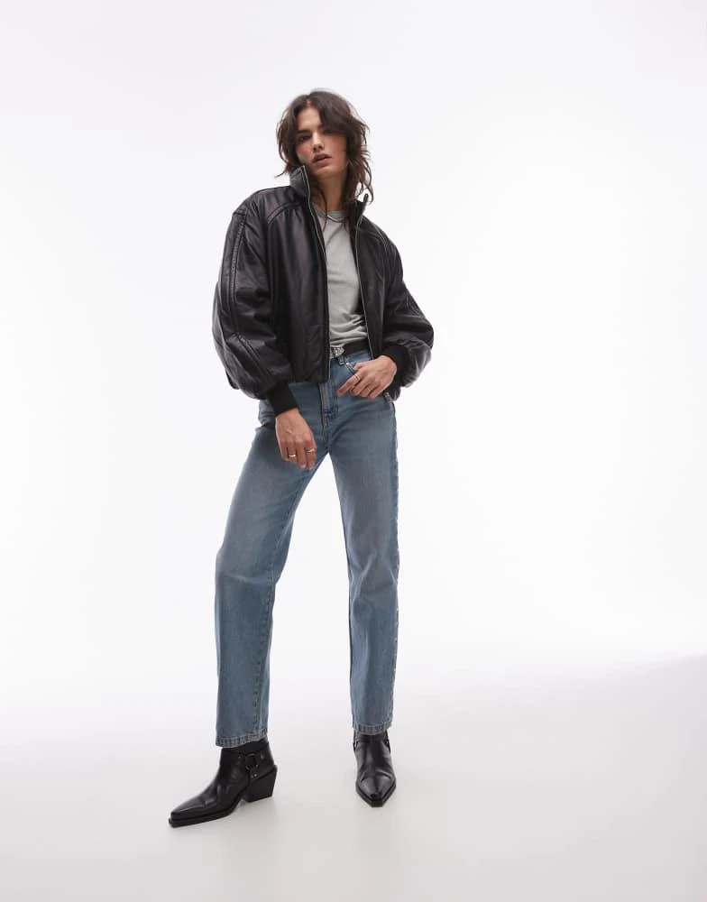 ALL SAINTS AllSaints Rowan leather bomber jacket with funnel collar in black 1