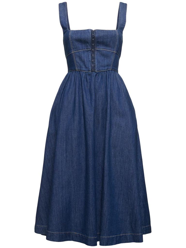 REFORMATION Tagliatelle Denim Bustier Midi Dress