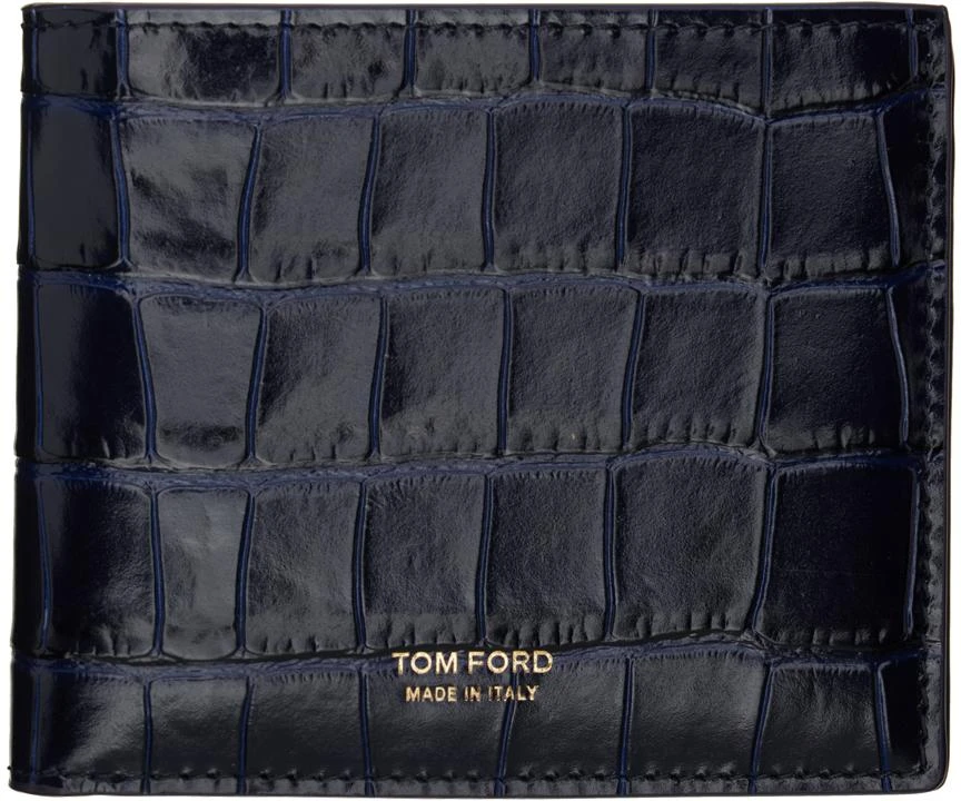 Tom Ford Blue Glossy Printed Croc Bifold Wallet 1