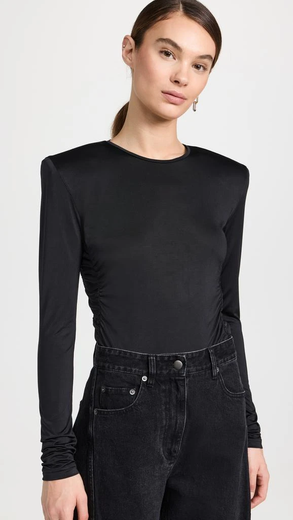 Tibi Micro Jersey Shoulderpad Fitted Crewneck Top 1
