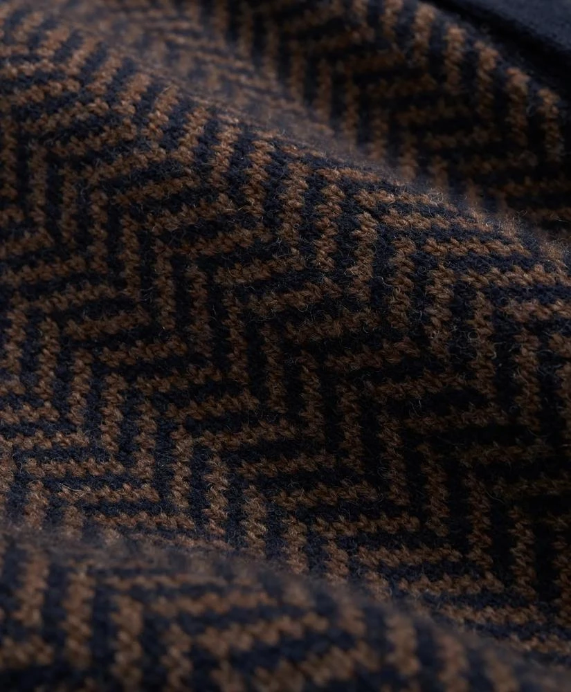 Brooks Brothers Merino Wool V-Neck Cardigan with Herringbone Jacquard Motif 3