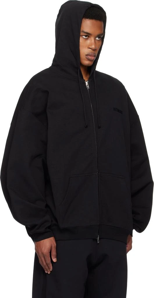 Vetements Black Embroidered Logo Oversized Zip-Up Hoodie 2