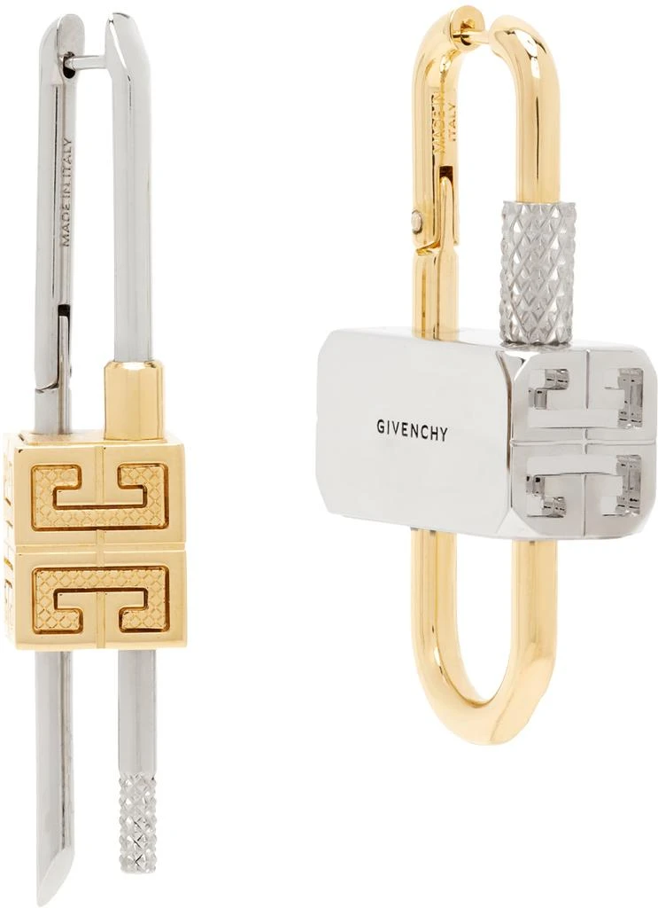 Givenchy Gold & Silver Lock Asymmetrical Earrings 2
