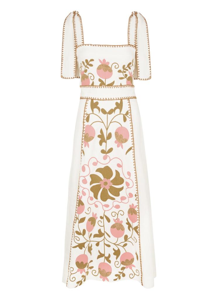 LUG VON SIGA Ornella Uzbek embroidered linen midi dress