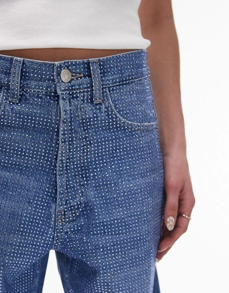 Topshop Topshop mid rise loose fit  embelished jean in bright blue 2