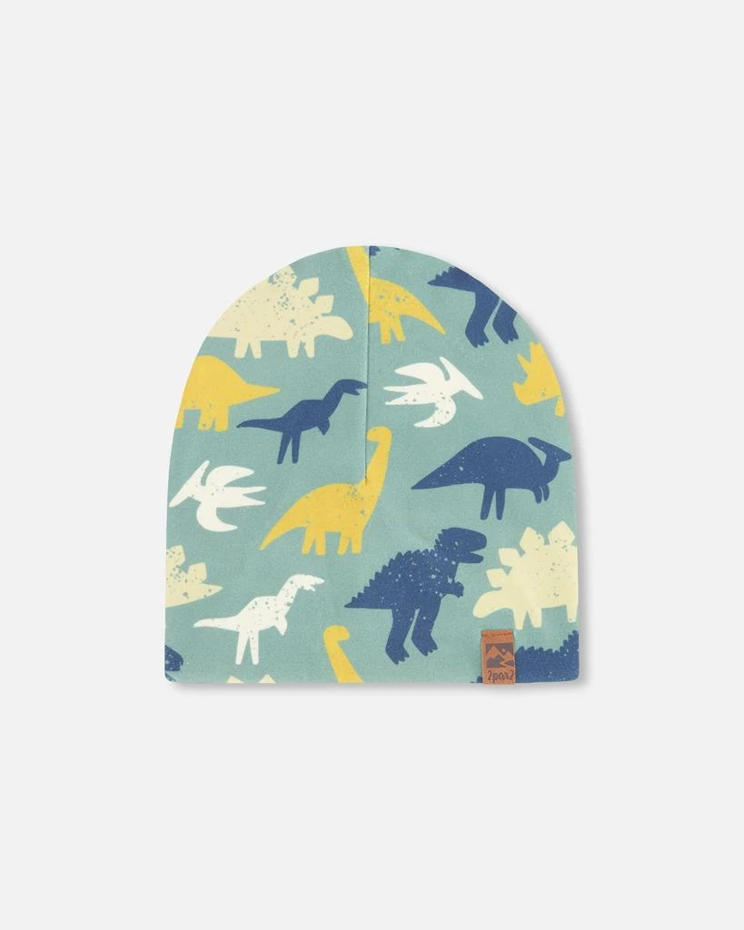 Deux par Deux Stretch Jersey Beanie Green Dinosaur Print