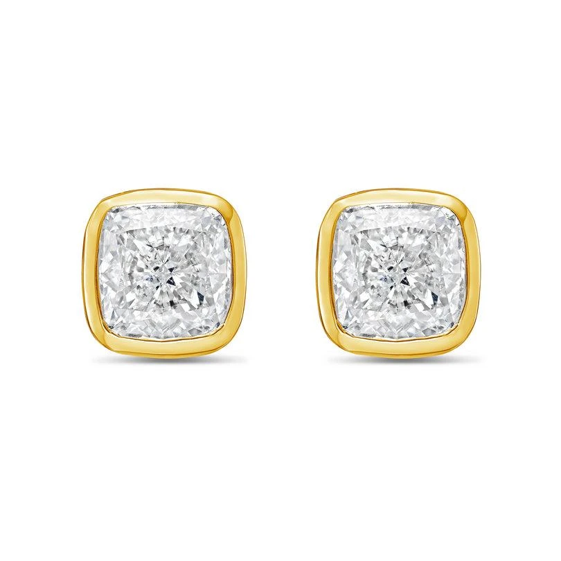 Diana M Jewels 14KT YELLOW GOLD LAB GROWN CUSHION CUT STUDS IN A BEZEL SETTING WEIGHING 10.00 CTS TW