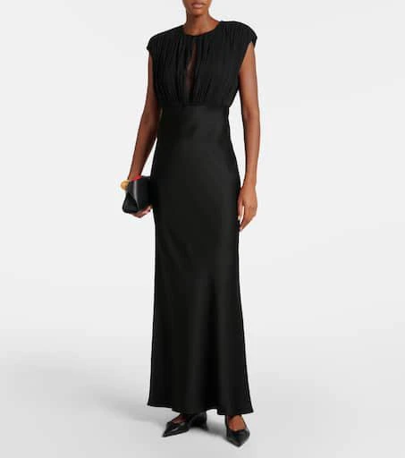 maxi dusty blue dress BABARONI Dusty Blue Maxi Bridesmaid Dress Off-Shoulder Tiered Chiffon Gown with Slit