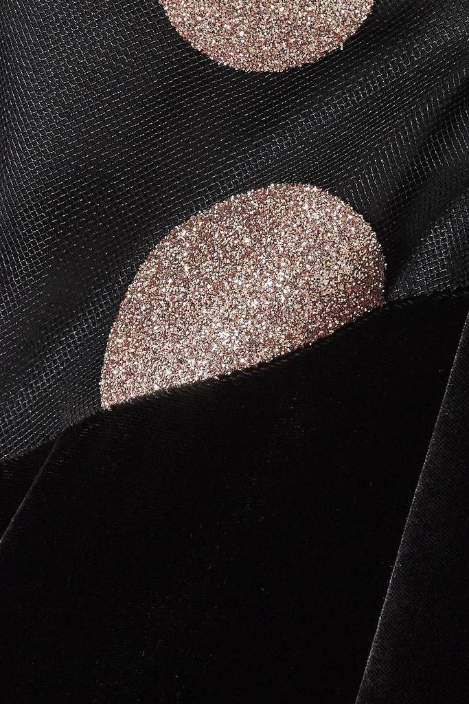 Halpern Asymmetric glittered polka-dot tulle and velvet skirt 5