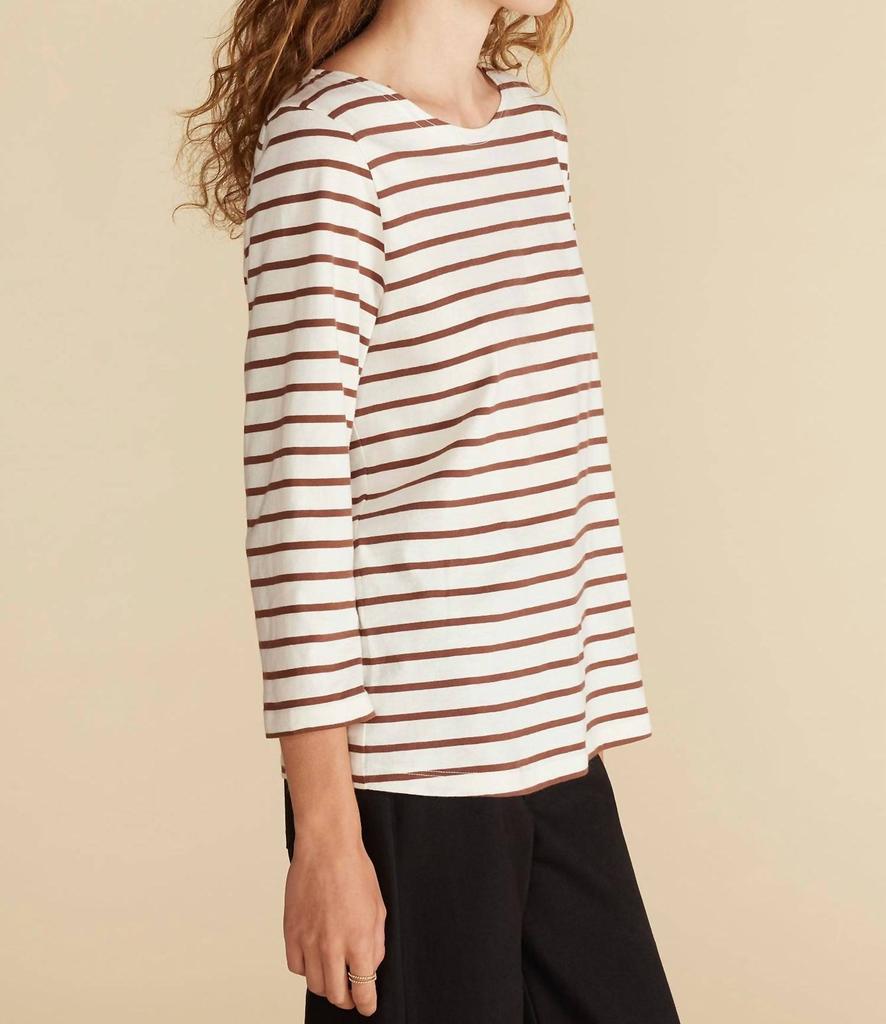 Amour Vert Francoise Top In Ivory/espresso Stripe
