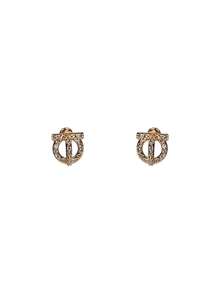 Salvatore Ferragamo FERRAGAMO | Gold brass 3D Gancini crystals earrings | Women | PZ