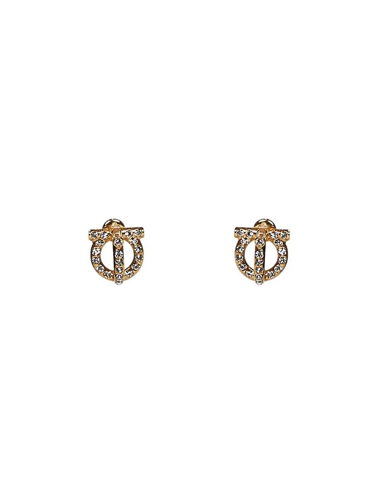 Salvatore Ferragamo FERRAGAMO | Gold brass 3D Gancini crystals earrings | Women | PZ 1
