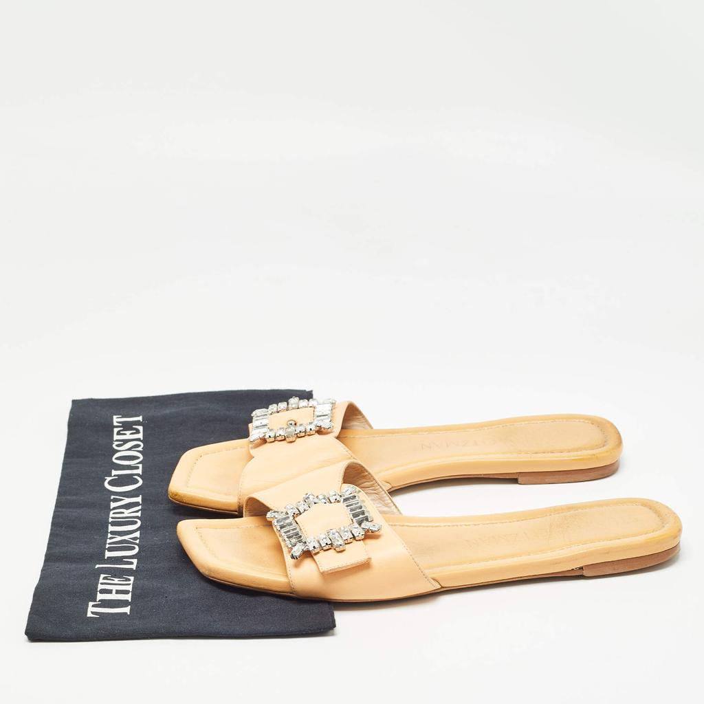 【未使用】STUART WEITZMAN キラキラのビジュー付きフラットサンダル Stuart Weitzman Stuart Weitzman Light Orange Leather Crystal