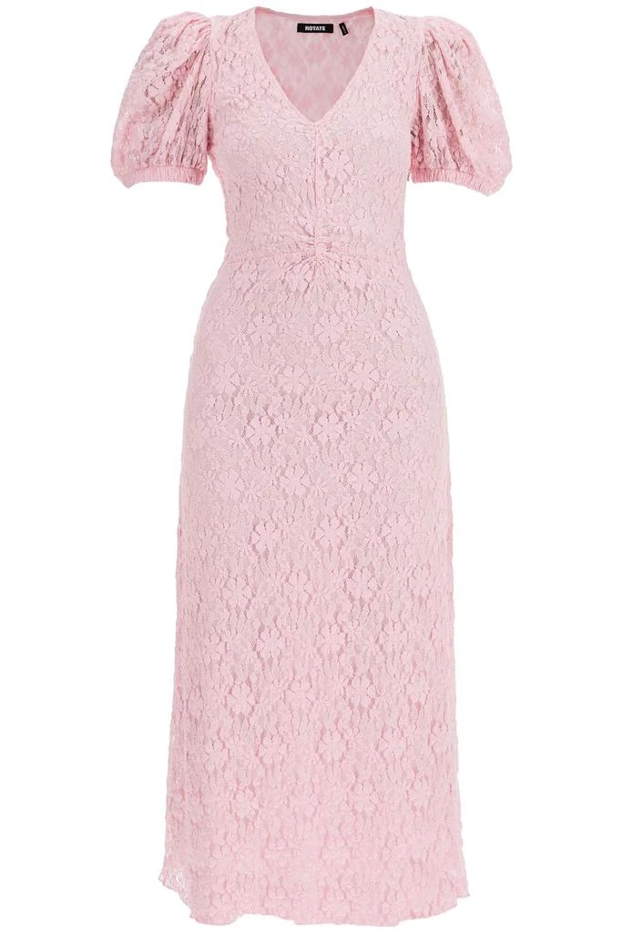 ROTATE Birger Christensen Pink Lace Midi Dress With Puff Sleeves 1
