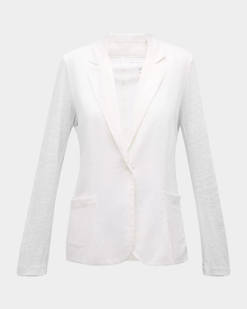 MAJESTIC FILATURES Stretch Linen One-Button Blazer 1