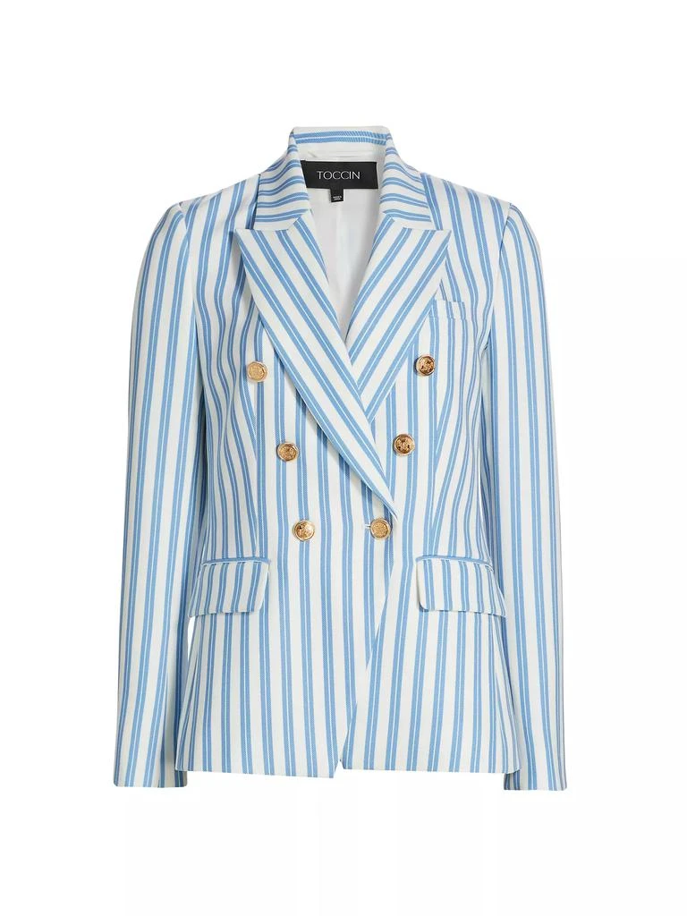 Toccin Kylie Striped Double-Breasted Cutaway Blazer 1