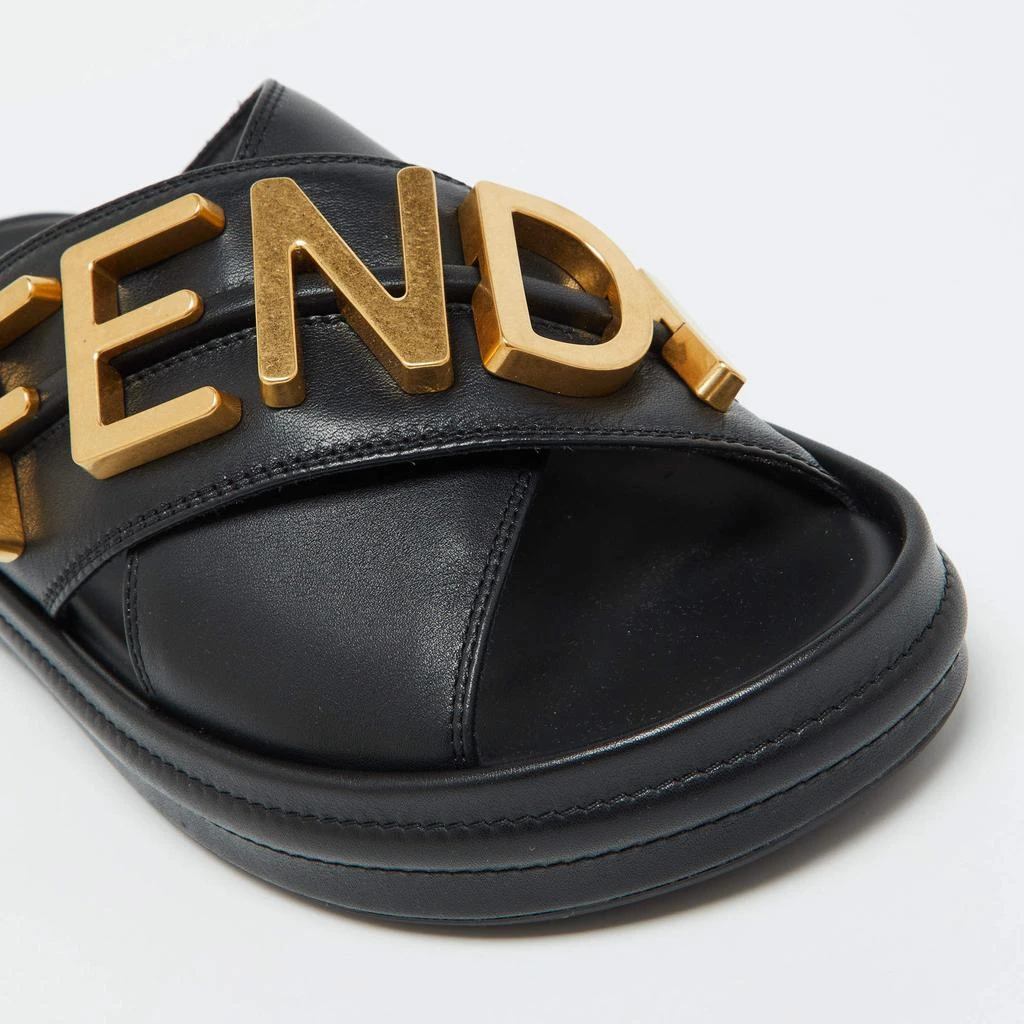 Fendi Fendi Black Leather Fendigraphy Flat Slide Sandals Size 37 7