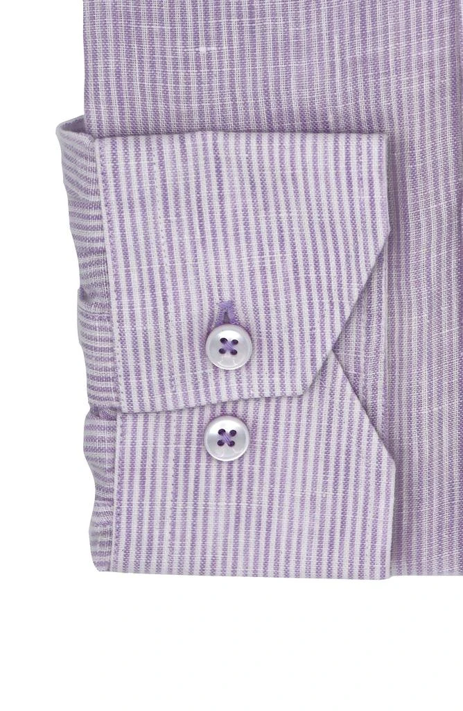 Lorenzo Uomo Striped Trim Fit Linen Shirt 4