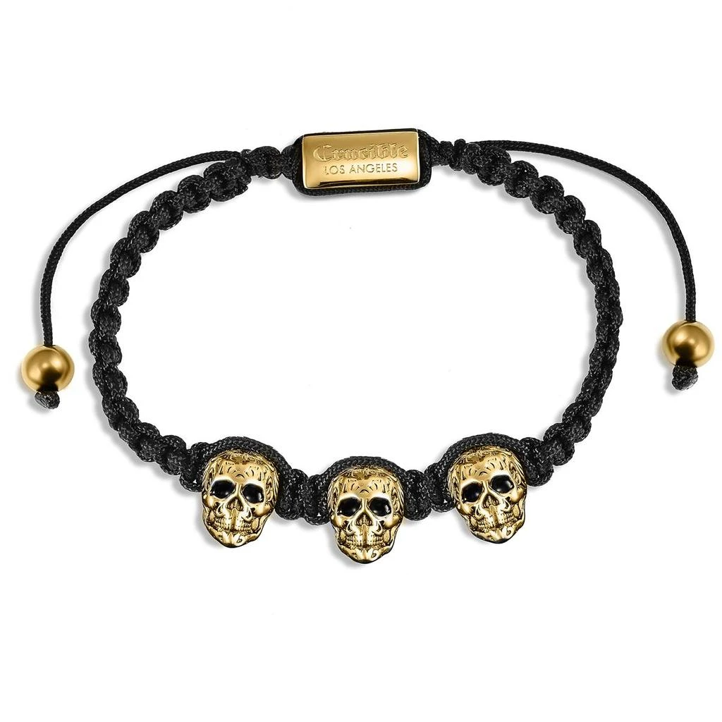 Crucible Jewelry Three Gold IP Skulls on Shocker Tie Woven Bracelet 3