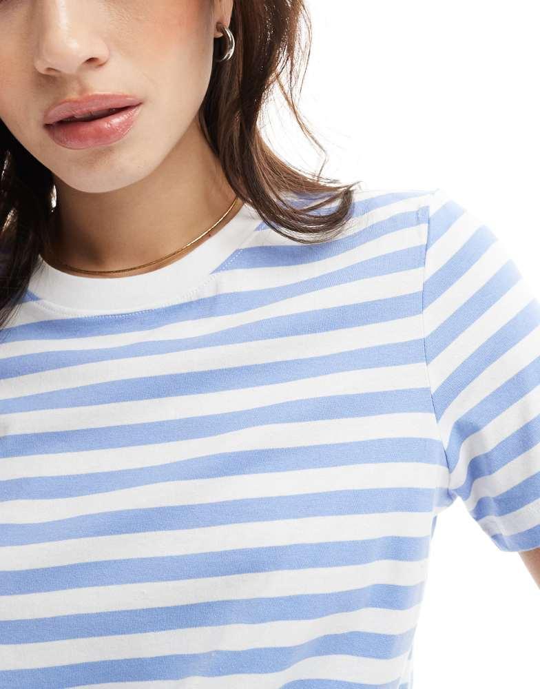 Pieces Pieces short sleeve boxy t-shirt in blue and white stripe