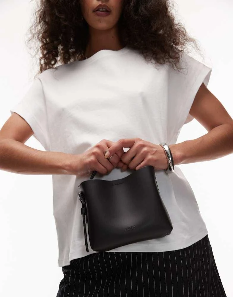 ARKET ARKET small leather cross body tote bag with side buckle detail in black 4