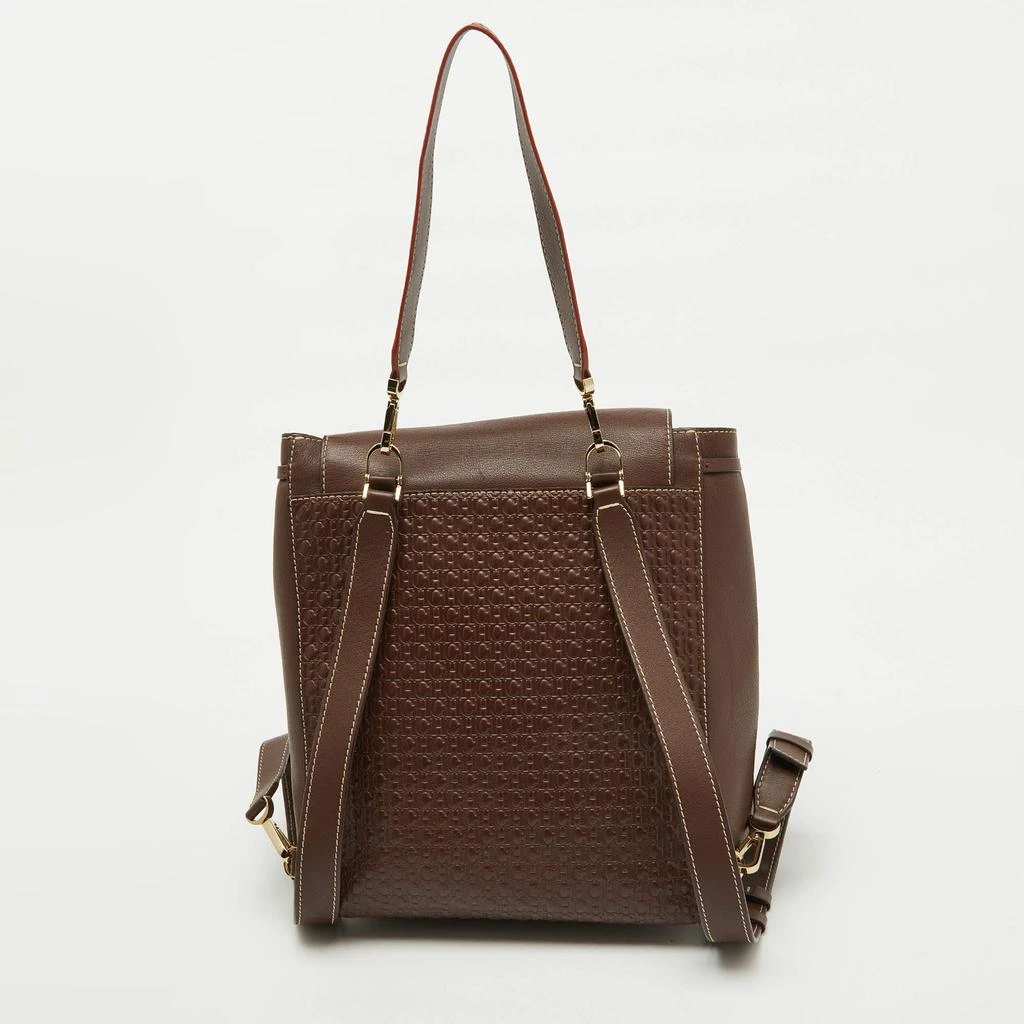 CH Carolina Herrera CH Carolina Herrera Brown Monogram Embossed Leather Flap Backpack 4
