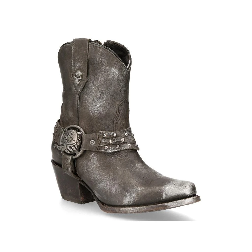 NewRock Black Leather Pointed Cowboy Boots- WSTM005-S1 1