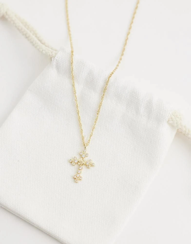 ASOS ASOS DESIGN rose centre cross pendant necklace with crystals in gold 4