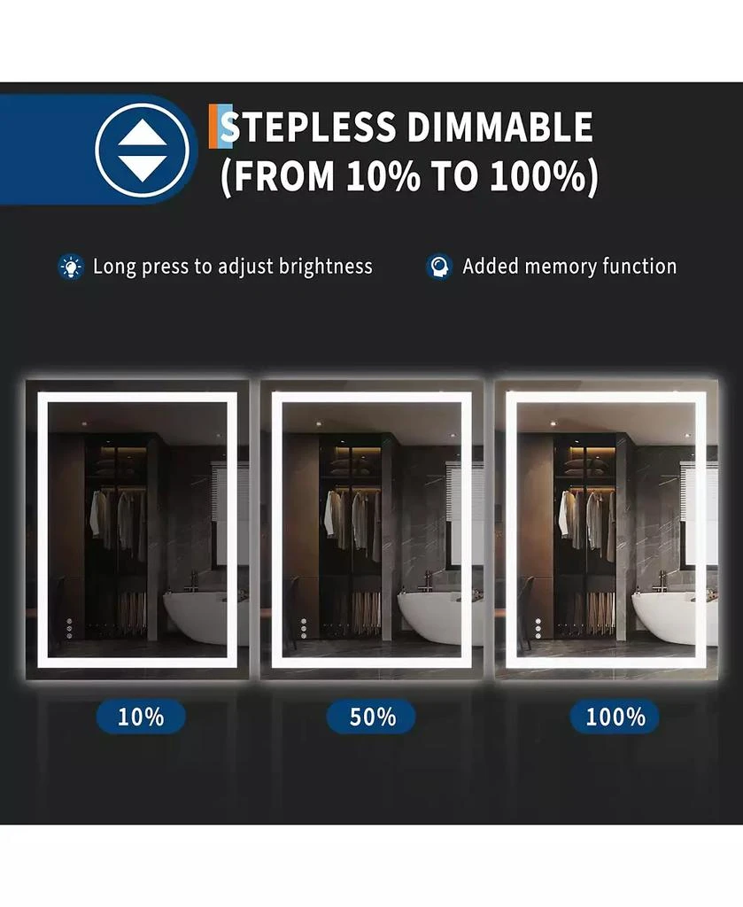 Homfan LED Bathroom Mirror with Front and Backlit Illumination, Dimmable Smart Vanity Mirror with Anti-Fog Feature, Memory Function 2