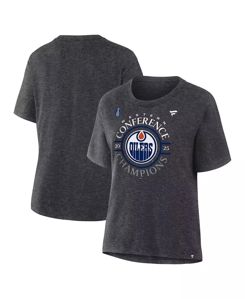 Fanatics Women's Heather Charcoal Edmonton Oilers 2025 NHL Western Conference Champions Locker Room T-Shirt 1