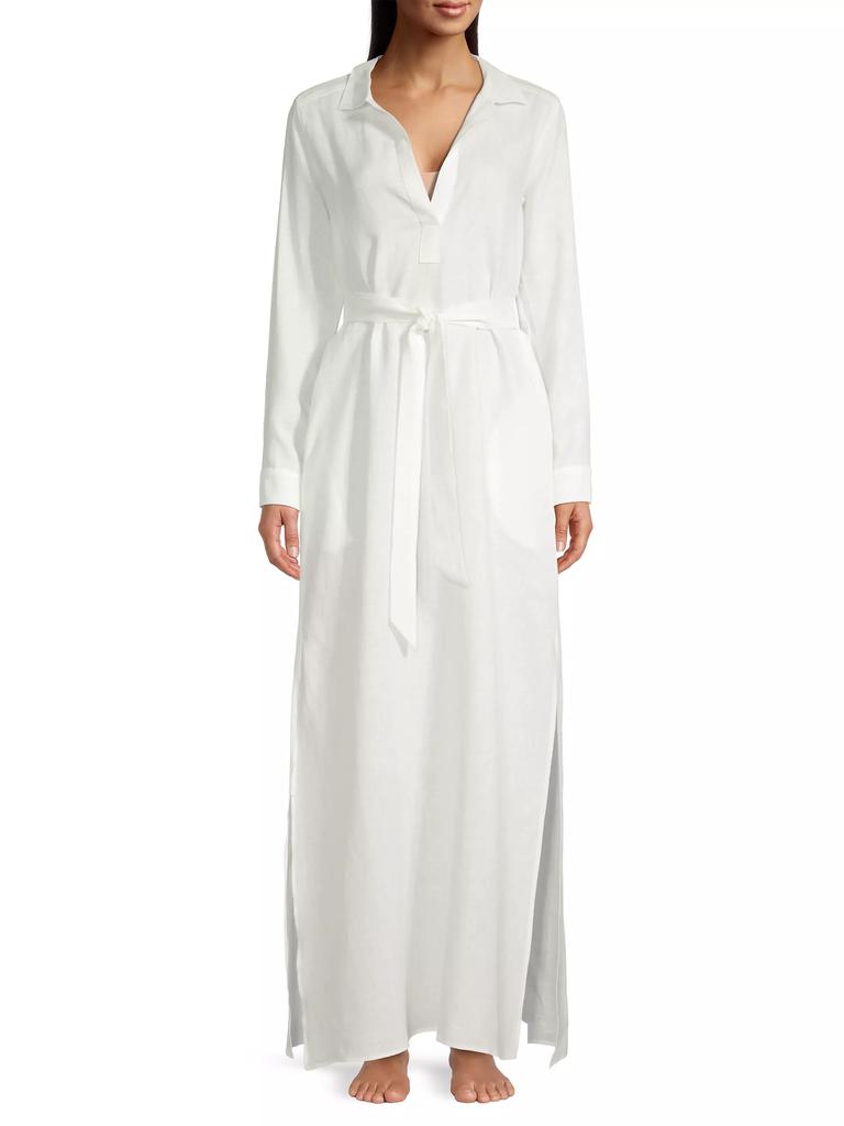 Pour Les Femmes Linen Maxi Shirtdress