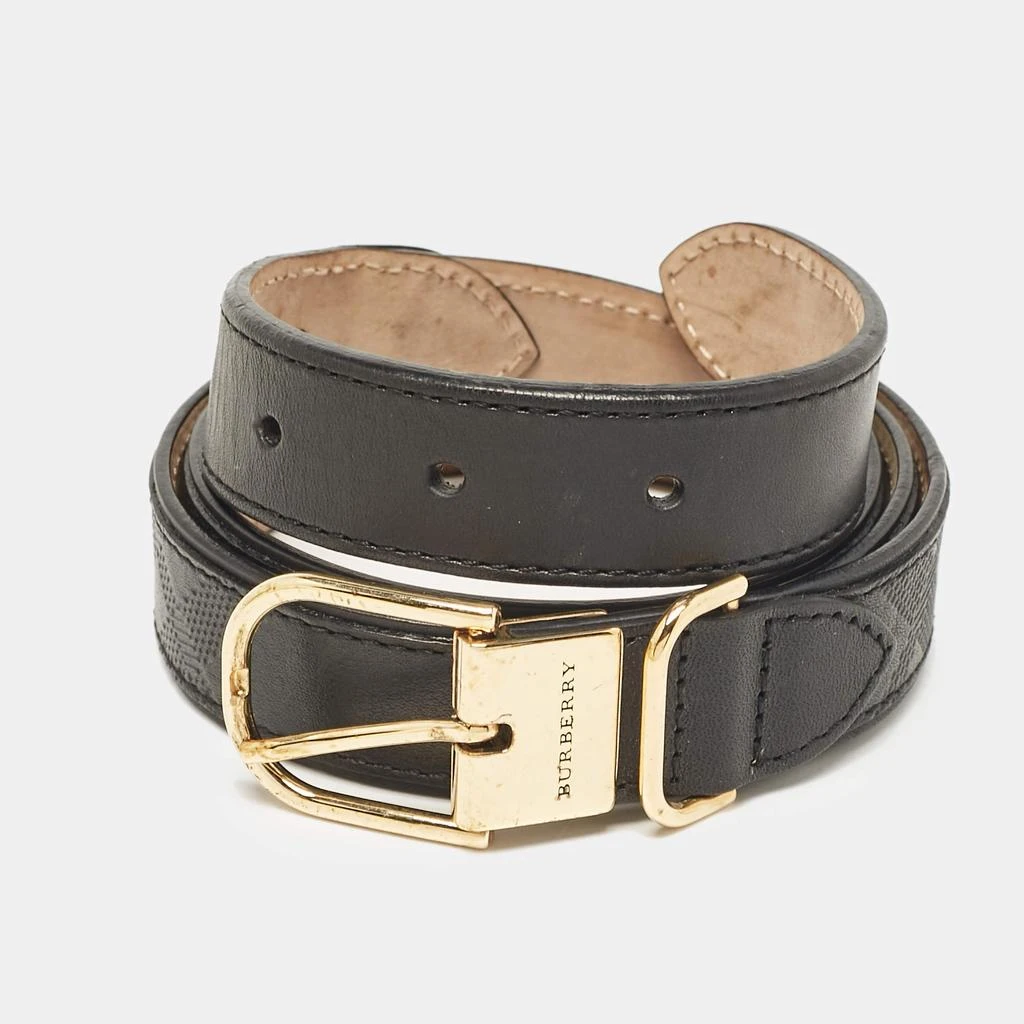 Shop Burberry Black Check Embossed Leather Slim Belt 85 CM  display picture 1