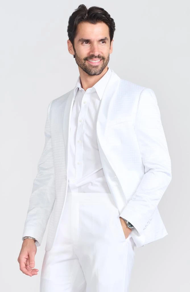 SAVILE ROW CO Varick White Jacquard One Button Shawl Collar Dinner Jacket 9