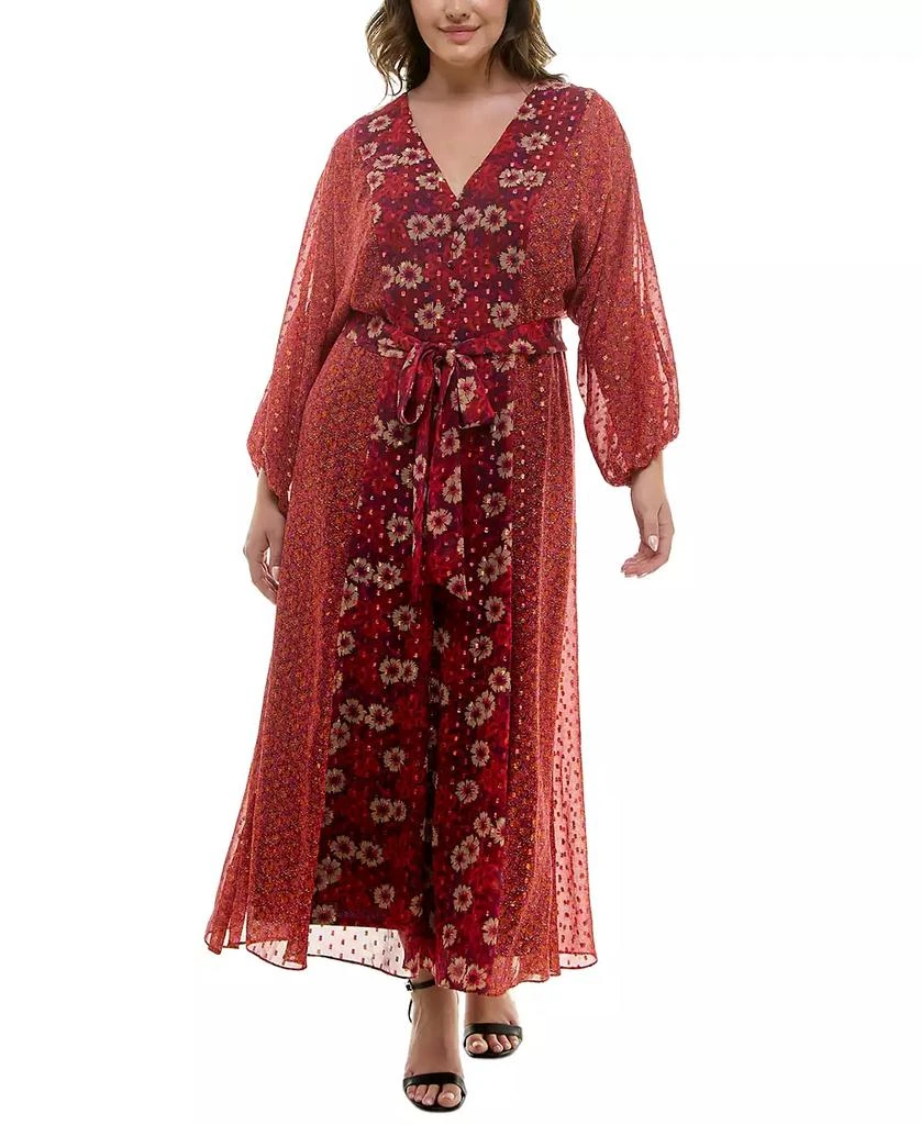 Taylor Plus Size Floral Chiffon Tie-Waist Maxi Dress 1