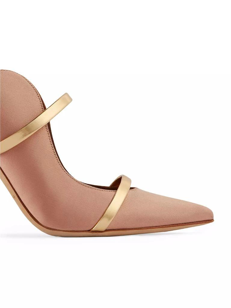 Malone Souliers Maureen 100MM Satin Mules with Mirror Leather Straps 4