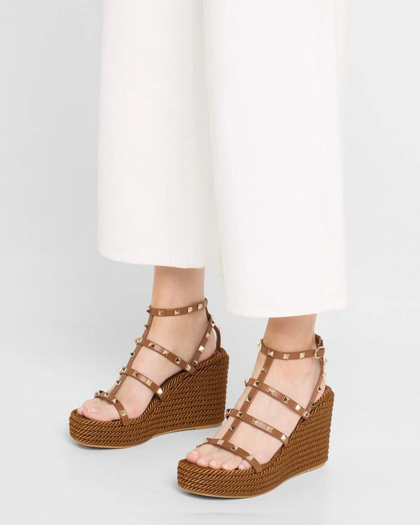 Valentino Rockstud Leather Wedge Espadrille Sandals 2