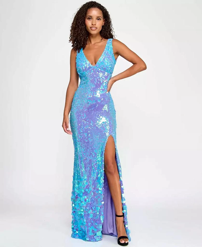 City Studios Juniors' Sequined Side-Slit Evening Gown, Created for Macy's 3
