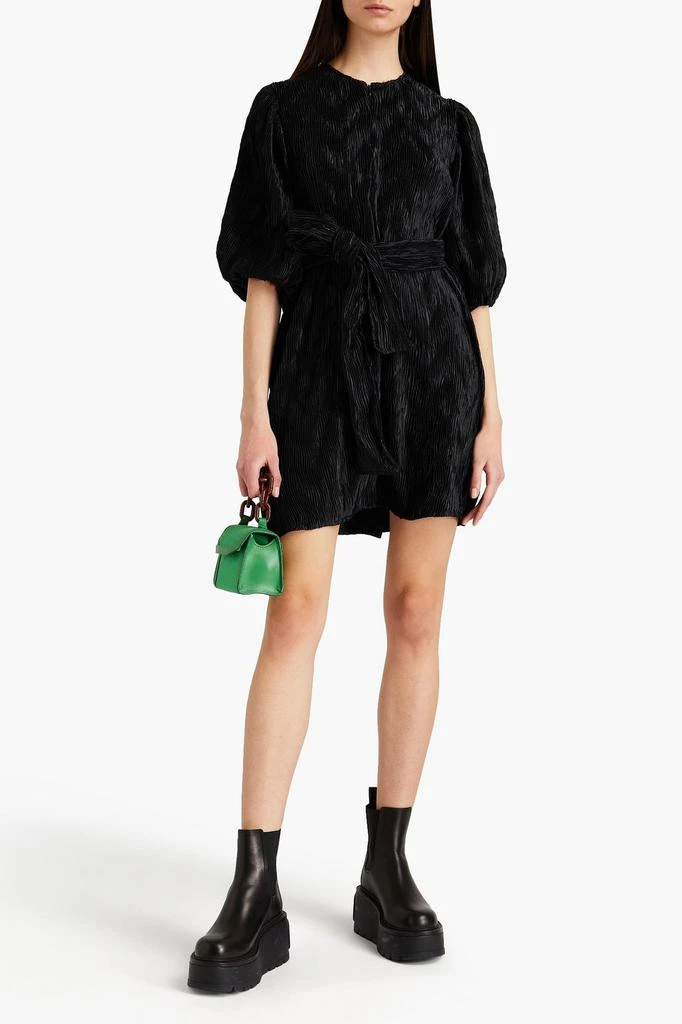 Ganni Belted plissé-satin mini dress 2