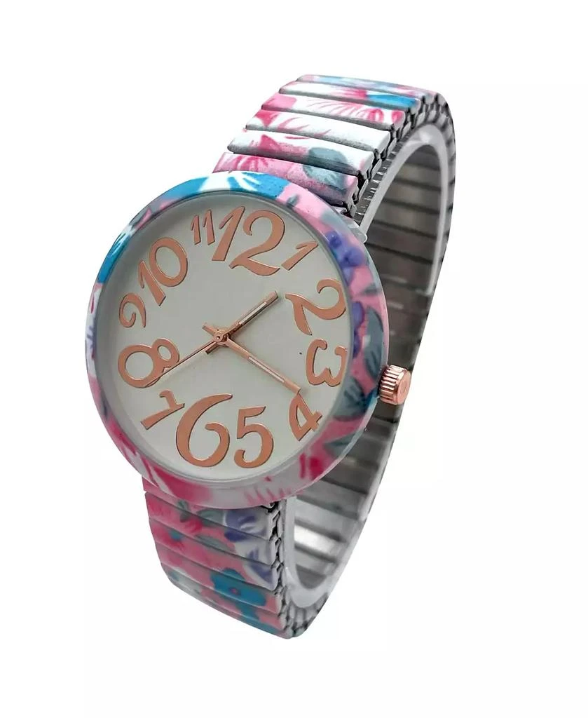 Olivia Pratt Turquoise Floral Big Dial Easy Reader Watch Floral Elastic Stretch Band Wristwatch Women Watch 2