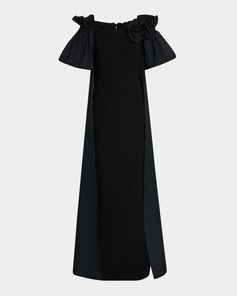 Teri Jon Off-Shoulder Taffeta & Crepe Cape Gown 1